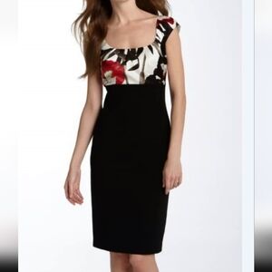 Elie Tahari floral black knee-length sleeveless Cocktail Dress Silk Viscose NWOT